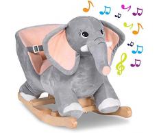 Bakaji Elefante a Dondolo Cavalcabile Peluche Giocattolo per Bambini con Effetti Sonori Maniglie e Cintura di Sicurezza (Elefante)