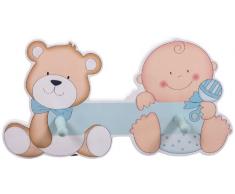 Bieco, Appendiabiti a orsetto per bambini, con due ganci e targhetta per nome, Blu (blau)