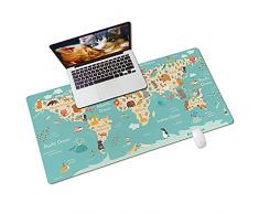 MHwan Sottomano scrivania bambini,Sottomano scrivania ufficio,Tappetino per Mouse Grande con Mappa degli Animali dei Cartoni Animati, Antiscivolo Nessun Odore Adatto per Ufficio (80 cm)