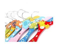 Pixnor 10pcs carina della scuola materna bambini bambino reticolo casuale della vestiti pantaloni gancio gancio colore casuale del fumetto di armadio appendiabiti in legno