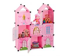 Relaxdays Scaffale Componibile per Cameretta, Castello per Principesse Plastica Armadio con Ante HLP 128x110x37 cm, Rosa