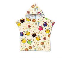 Chickwin Asciugamano Poncho Bambino, Cartone Animato Kids Accappatoio Microfibra Asciugatura da Bagno con Cappuccio Asciugatura Rapida per Spiaggia Bagno (60 * 80cm,Gufo Beige)