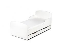 Leomark Letto per Bambini in Legno, cassetto e Materasso, Rete a doghe, mobili per Bambino, magnifiche Stampe, Dimensioni del Materasso 140 x 70 cm, Colore Bianco, Stile scandinavio