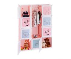 Relaxdays Scaffale Componibile per Cameretta, Motivi Divertenti, Plastica DIY Armadio con Ante HLP 145x110x37,5 cm, Rosa, PP, ABS, Metallo, 145 x 110 x 37,5 cm