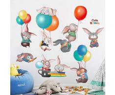 ZRDMN Adesivo murale La testa del fumetto Decorazioni di palloncini di coniglio Poster di scuola materna svegli Possono rimuovere murales darte per la camera da letto Soggiorno Ufficio Nursery Bagno