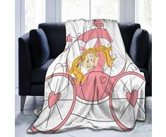 Coperta soffice e simpatica principessina in carrozza con forme di cuore, adorabile e divertente per bambini, ultra morbida, per camera da letto, letto e TV, 127 x 101,6 cm