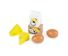 Tidlo Pretend Play Food - Cassa di cibo con giochi in legno, 2 uova, 2 pezzi di formaggio, un pezzo di burro e latte