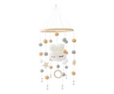 Giostrina per culla - Campana da letto in legno con campanello a vento con palline di feltro e coniglietto carino | Giostrina Montessori per presepe per o ragazze