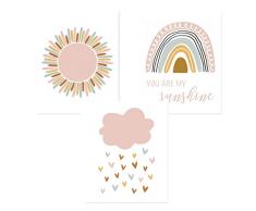 LEDSHLIU Set di 3 Poster Decorazioni per la Camera dei Bambini Sole Arcobaleno Nuvole Pioggia Fiore Murale Senza Cornice Ragazzi Ragazze Soggiorno Camera da Letto Decorazioni da Parete (21 x 30 cm)