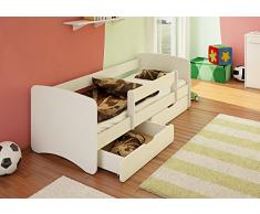Best for Kids - Lettino per bambini, 90 x 180 cm, con ringhiera e due cassetti, 44 design