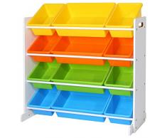 SONGMICS Scaffale per Giocattoli Mobiletto Multi-Ripiano per Bambini con 12 Scatole in Plastica Rimovibili Telaio Bianco, GKR04W