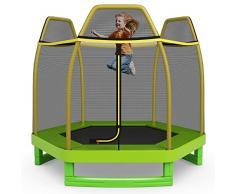 COSTWAY Trampolino Elastico per Bambini 223 cm, Tappeto Elastico per Bambini in Acciaio, con Rete e Cuscinetto a Molle, Ideale per Giardino e Cortile, Carico Massimo 50 kg (Verde)