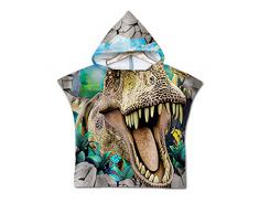 Asciugamano Poncho Bambino, Chickwin Cartone Animato Kids Accappatoio Microfibra Asciugatura da Bagno con Cappuccio Asciugatura Rapida per Spiaggia Bagno (60x80cm,dinosauro)