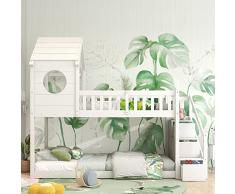 Moimhear Baumhaus - Lettino per bambini 90 x 200 cm, in e fuori dal letto, letto matrimoniale, a forma di casa, in legno di pino