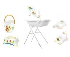 Disney Winnie The Pooh - Set di accessori da bagno per neonati: vasca per il bagnetto (misura XXL 100 cm), supporto per vaschetta, sedile antiscivolo, vasino, riduttore per WC, sgabello, pattumiera per pannolini e guanto da doccia