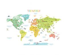 Decowall DLT-1616N Mappa del Mondo Colorato Adesivi da Parete Decorazioni Parete Stickers Murali Soggiorno Asilo Nido Camera da Letto per Bambini (Extra Grande) (Ver. Inglese)