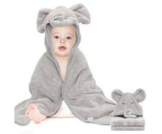 Luchild Asciugamano per Bambini con Cappuccio, Accappatoio Neonato morbido e assorbente per neonati e bambini piccoli, regalo doccia perfetto con un simpatico Piccolo elefante - 80 * 80 cm