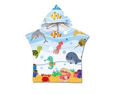 Chickwin Asciugamano Poncho Bambino, Cartone Animato Kids Accappatoio Microfibra Asciugatura da Bagno con Cappuccio Asciugatura Rapida per Spiaggia Bagno (60 * 80cm,Cavalluccio marino verde)