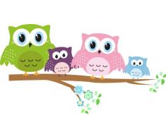 Livingstyle & Wanddesign Adesivo da parete, con gufi, proposta per bambini, appendiabiti, Plastica, 100cm breit x 53cm hoch