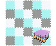 qqpp Tappeto Bambini Puzzle con Certificato CE in Morbido Gomma Eva | Tappeti da Gioco per Bambina | Tatami. 18 Pezzi (30 * 30 * 1cm), Bianco,Verde,Grigio. QQC-AHLb18N