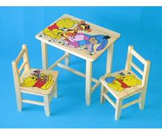 Set in legno tavolino con 2 sedie per cameretta bambini. M1. Ottima idea regalo.Completo in pino con disegno a mano.
