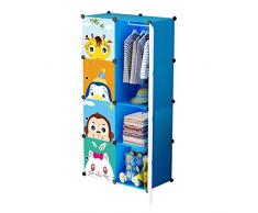 Glamexx24 Bambini Armadio Guardaroba Vestiti appesi cubo Guardaroba organizzatore, Simpatico Cartone Animato Blu, 6 cubi e 1 Pezzi appesi