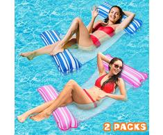 lenbest 2 Pack Amaca Gonfiabile, Amaca di Acqua Galleggiante Gonfiabile Pieghevole Letto Lounge Materassino Sedia Sdraio da Mare Piscina Spiaggia Giardino per Adulti Bambini (Rosa & Blu)
