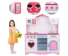 MuGuang Cucina per bambini Cucina Giocattolo per Bambini in Legno Rosa Kitchen Toys Role Play per 3-9 Età