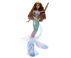 Disney La Sirenetta - Ariel Sirena Deluxe, Bambola con Coda Iridescente, Top Metallizzato, Corona Dorata e Perline per i Capelli, Piedistallo a Forma di Vortice, Giocattolo per Bambini, 6+ Anni, HNF42