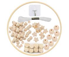 Kit telaio mobile in legno fai-da-te, campana a vento per culla, stella di perline in legno naturale artigianale, appendiabiti campana da letto, decorazioni per la casa cameretta regalo per bambini