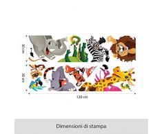 R00256 Adesivo murale per bambini Wall Art - Cameretta savana - Misure 2 fogli da 120x30 cm - Decorazione parete, adesivi per muro, carta da parati