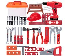 Jeesblsy Attrezzi da Lavoro Giocattolo Bambini Costruzioni Cassetta degli Attrezzi con Trapano Gioco Dimitazione Giocattoli Finti Educativo Compleanno Vacanza Regalo per Ragazzo Ragazza