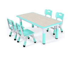 Tavolo Bambini con 4 Sedie, Tavolo e Sedie Bambini Regolabile in Altezza, Set per lasilo e la Cameretta dei Bambini, Tavolo Sedie in Plastica, per Set Tavolo Sedie Bambina dai 2 anni, Verde Menta