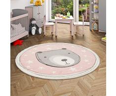 Pergamon Maui Kids - Tappeto Bambini - Orso - Pastello Rosa - Rotondo - 3 Dimensioni