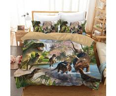 HZVRTN Set di biancheria da letto per bambini, con dinosauro, moderna stampa 3D, motivo dinosauro, per bambini, in microfibra, 3 pezzi, con federa (135 x 200 cm, verde)