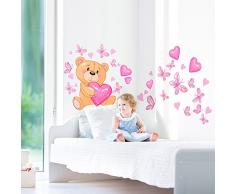 R00011 Adesivi Murali Bambino Ecologici e Anallergici Soffice Effetto Tessuto Riposizionabile Orsetto Amici del Cuore Decorazione Muro Neonato Cameretta Asilo Nido Carta da Parati Adesiva