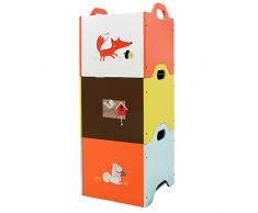 labebe - Cesto Portagiochi Bambini, Baule Contenitore Giochi Pieghevole, Scaffale/Sacco Scatola Porta Giochi, Cubo Bauli in Legno, Mobile Scatole per Armadio Neonato 18 Mesi Più - Arancione/Giallo/Blu