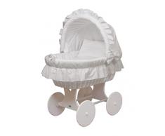 WALDIN Culla con cappotta,Culla con ruote XXL,IN 6 VARIANTI,telaio/ruote laccato in bianco,colore tessile bianco