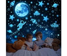 Tarklanda 1199 Pezzi Adesivi da Parete Fluorescenti Stelle Luna Puntini Astronauta Fluorescenti Decorazione Adesivo Murali Sticker da Muro per la Casa Camera da Letto Cameretta Finestra Soggiorno