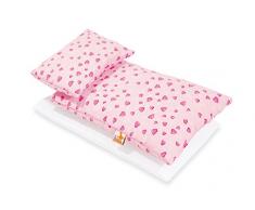 Pinolino 28350-7 - Lenzuola per letto bambole, 3 pezzi, colore: Rosa a cuori
