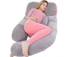 Awesling- Cuscino per Tutto Il Corpo da 60 per Allattamento, maternità e Gravidanza, Cuscino Oversize a Forma di U, Lati Rimovibili, Cuscino Separato e Fodera Sfoderabile (Grigio)
