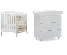 EFFETTO CASA Lettino Azzurra Design Web Bianco bimbi infanzia (Lettino web con decoro bianco + fasciatoio bianco)