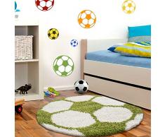 Muratap Tappeto per cameretta dei bambini, tappeto da gioco con calcio, camera dei giochi, cameretta dei bambini, bambini, decorazione sportiva, dimensioni: 120 cm, rotondo, colore: verde/bianco