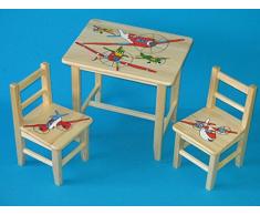 Set in legno tavolino con 2 sedie per cameretta bambini. M21. Ottima idea regalo.Completo in pino con disegno a mano.