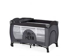 Hauck Sleep N Play Center, Lettino da Viaggio 7 Pezzi fino a 15 kg, Altezza Neonato, Fasciatoio, Ruote, Materasso, Apertura Laterale, borsa, Altezza Regolabile, Pieghevole, Nero (Little Hero)