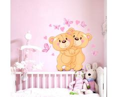 R00062 Adesivi Murali Soffice Effetto Tessuto Orsetti Decorazione Muro Bambino Neonato Nursery Cameretta Asilo Nido Carta da Parati Adesiva