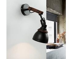 Applique Noah color nero dal design country in legno e metallo regolabile stile retrò E14 lampada da parete vintage per camera dei ragazzi corridoio