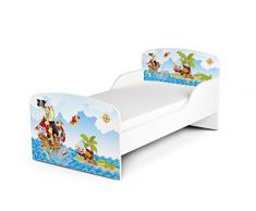 Letto per bambini in legno con materasso Dimensioni:140x70 motivo pirati