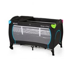 Hauck Sleep N Play Center Lettino da Viaggio, Incluso Secondo Piano per Neonati, Fasciatoio, Ruote, Materassino, Borsa di Trasporto Pieghevole e Regolabile in Altezza, Multicolor Black (Nero)