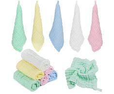 12 Pezzi Salviettine in Mussola per Neonati (30 x 30 cm) Cotone Naturale 6 Strati Salviettine Quadrate in Mussola per Bambini, Asciugamano in Mussola di Cotone per Neonato Regalo per Bambini